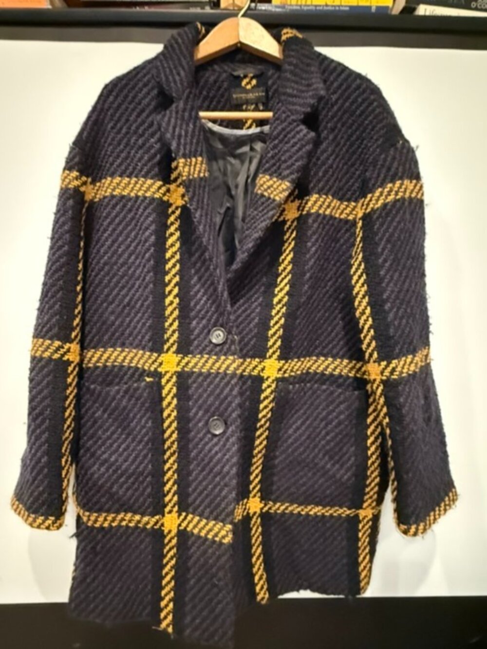 Donna Karan NY navy/yellow plaid coat